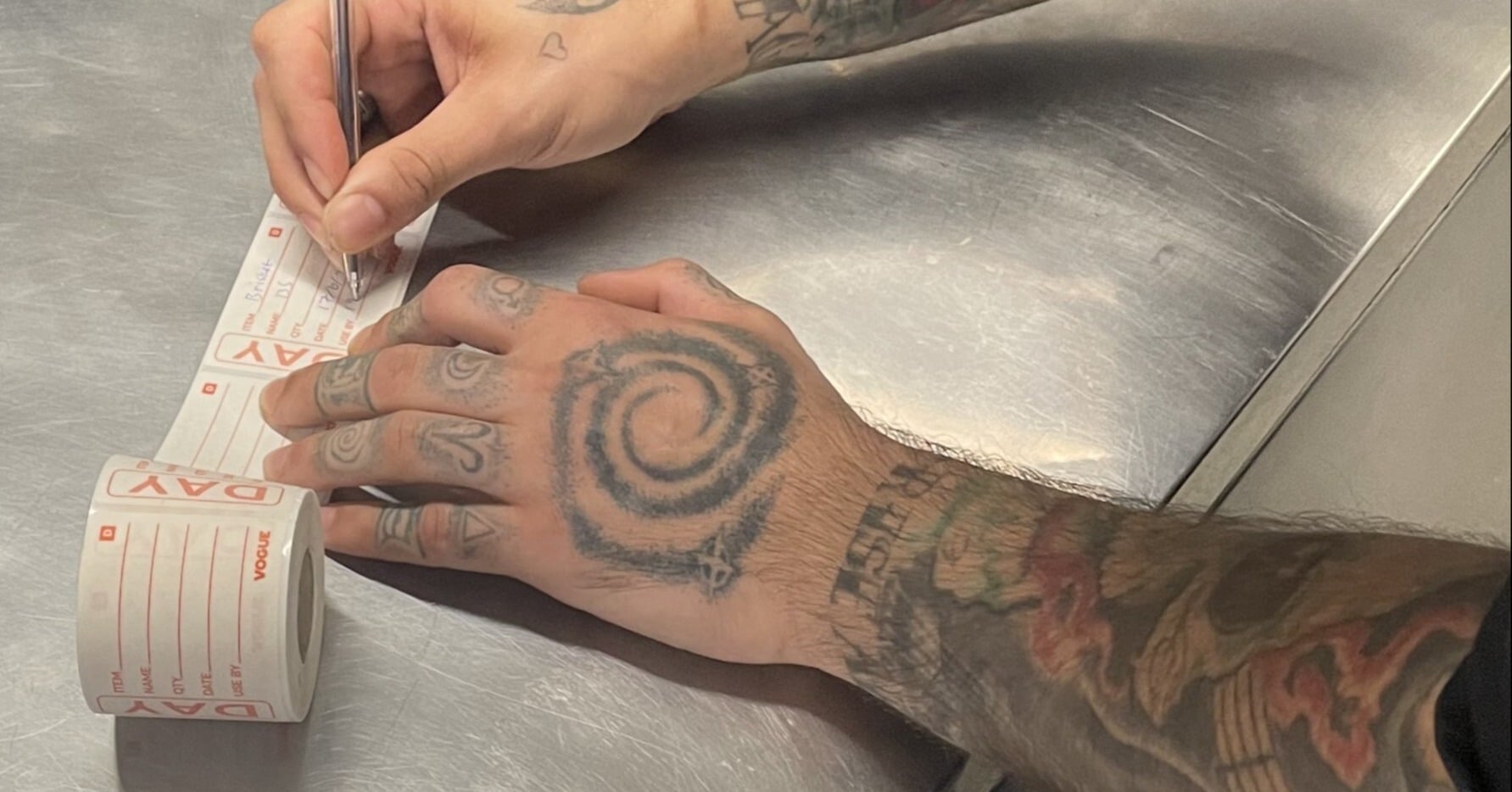 chef handwriting a messy label