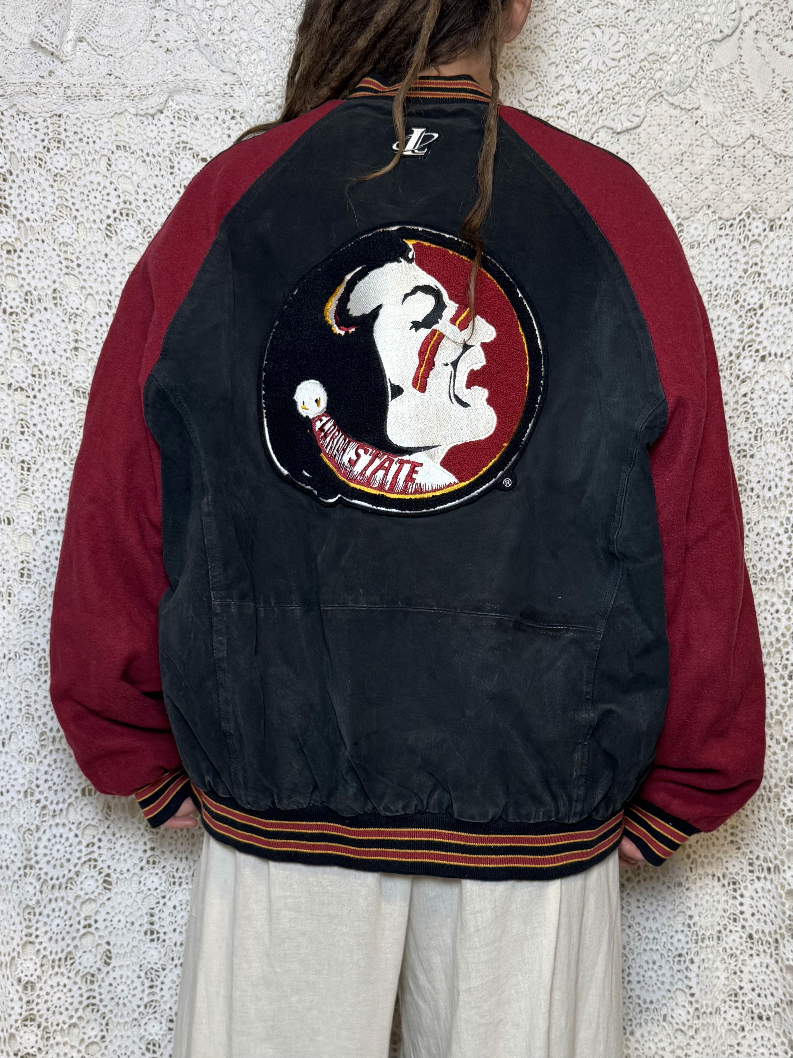 vintage FSU embroidered suede leather bomber jacket