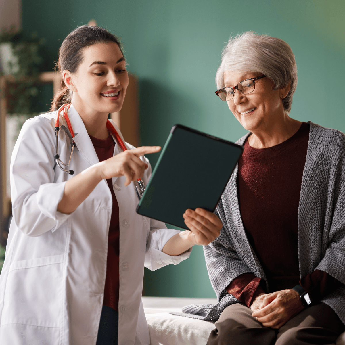 Professional Customer Service Assistant Talking to a customer on her headset whilst navigating her way through a touch screen 