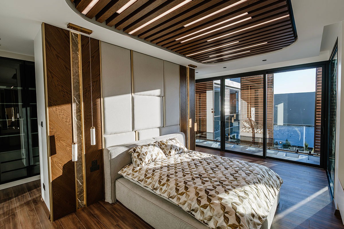 Luxury villa bedroom interior with modern design