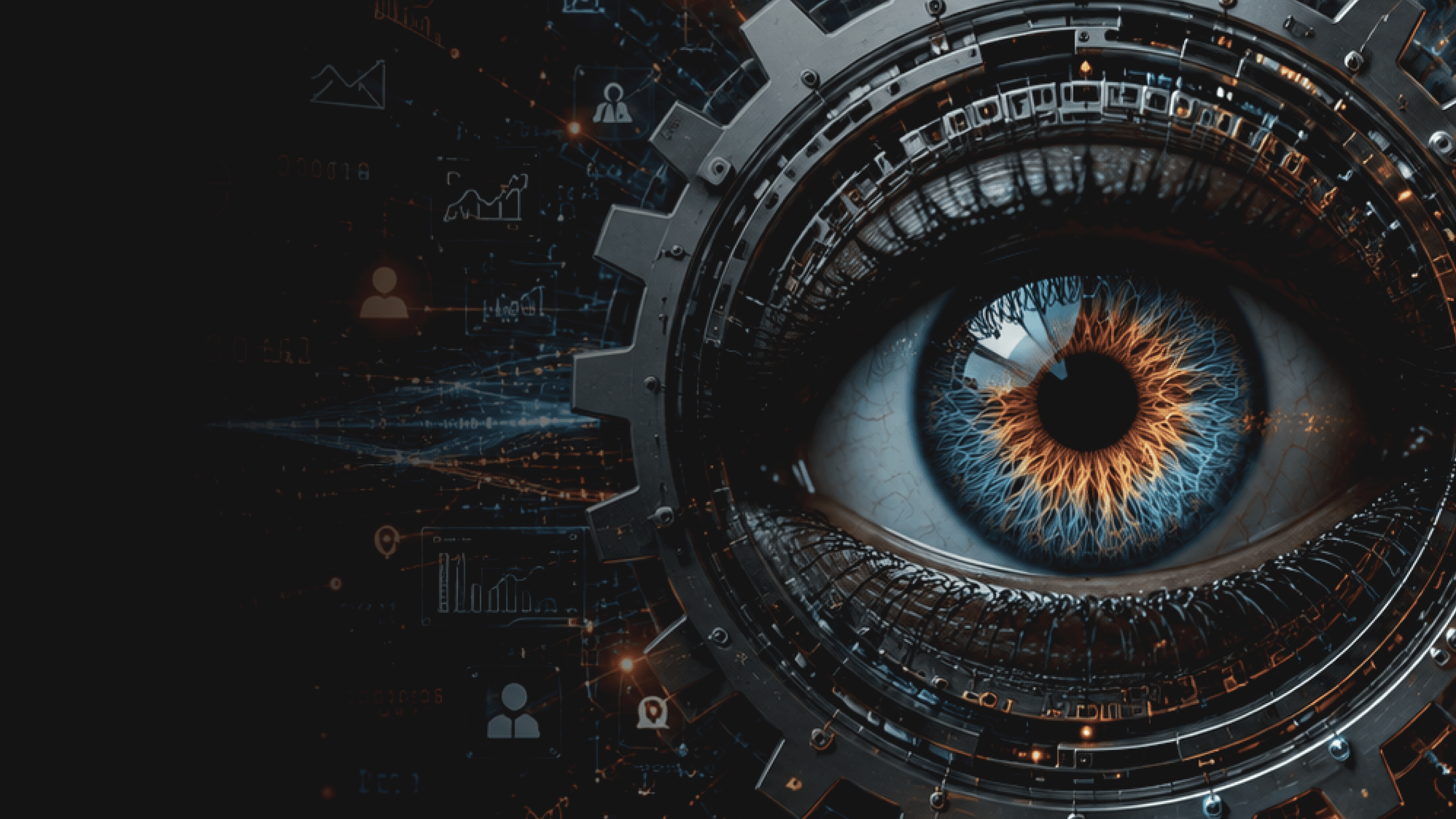Olho impulsionado por inteligência artificial analisando dados e sinais de autoridade para determinar a visibilidade da marca.