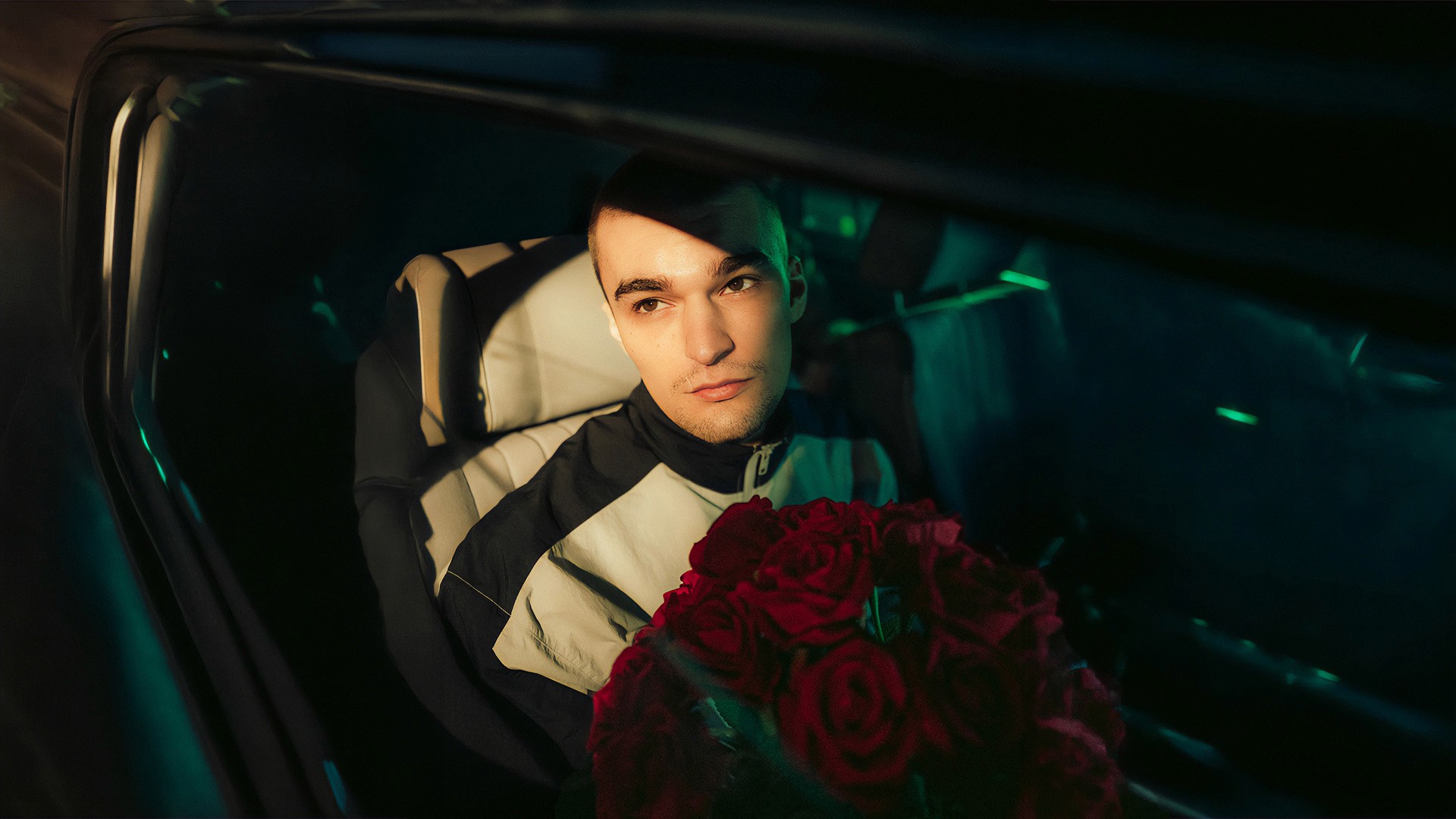 hexer teenager forever in a old opel oldtimer in neon lights 