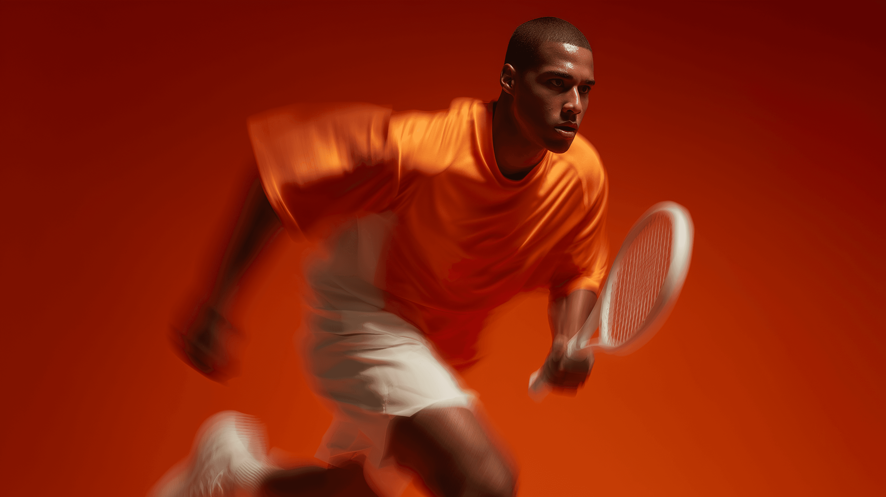 orange red white man playing tennis