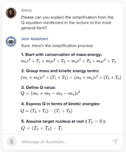 A screenshot of the Jamworks Personal Tutor explaining a STEM equation step by step