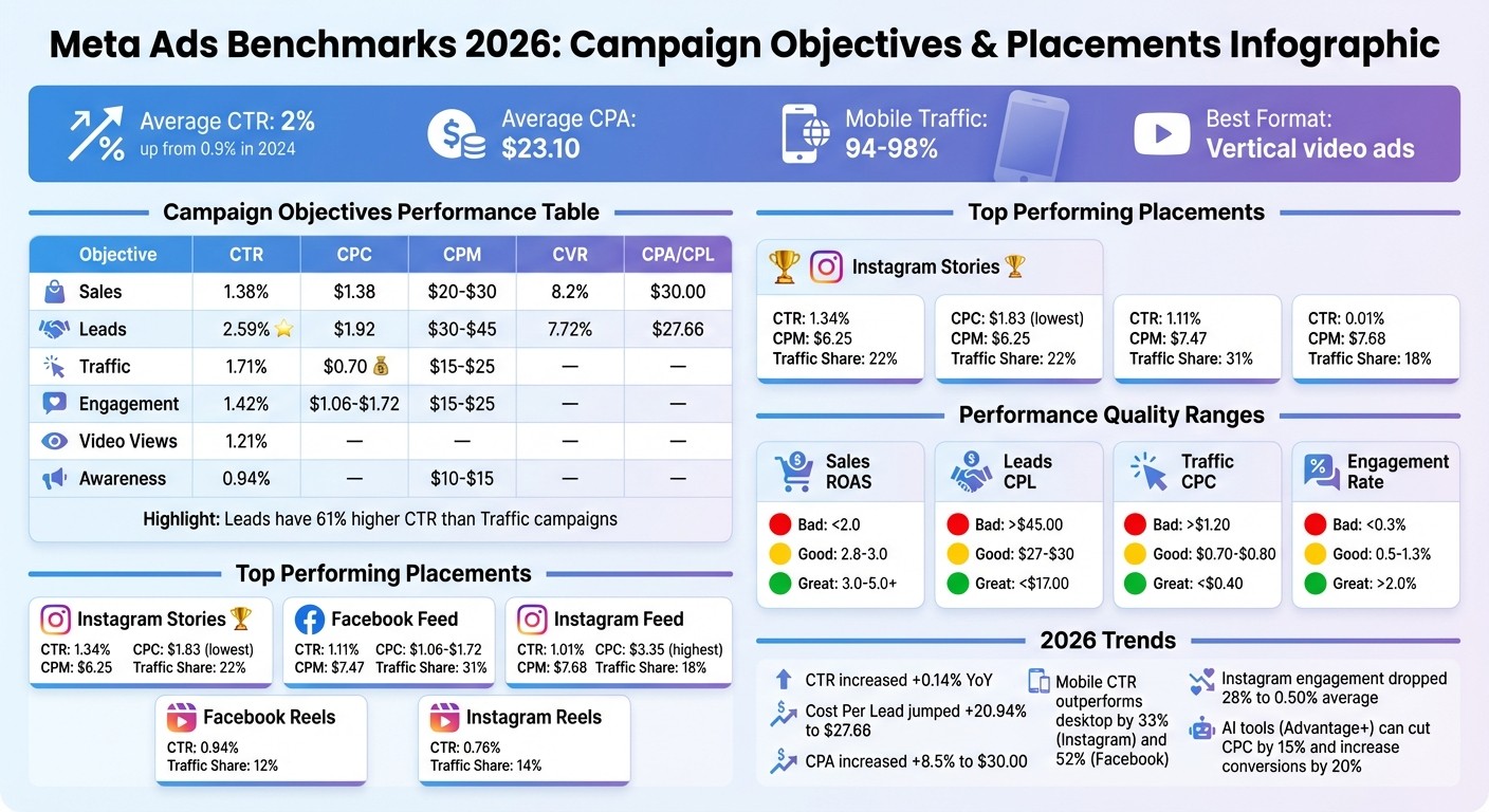 Meta Ads 2026 Benchmarks by Campaign Objective and Placement