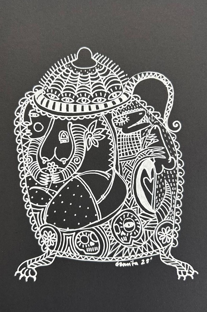 herd of sheep on road painting