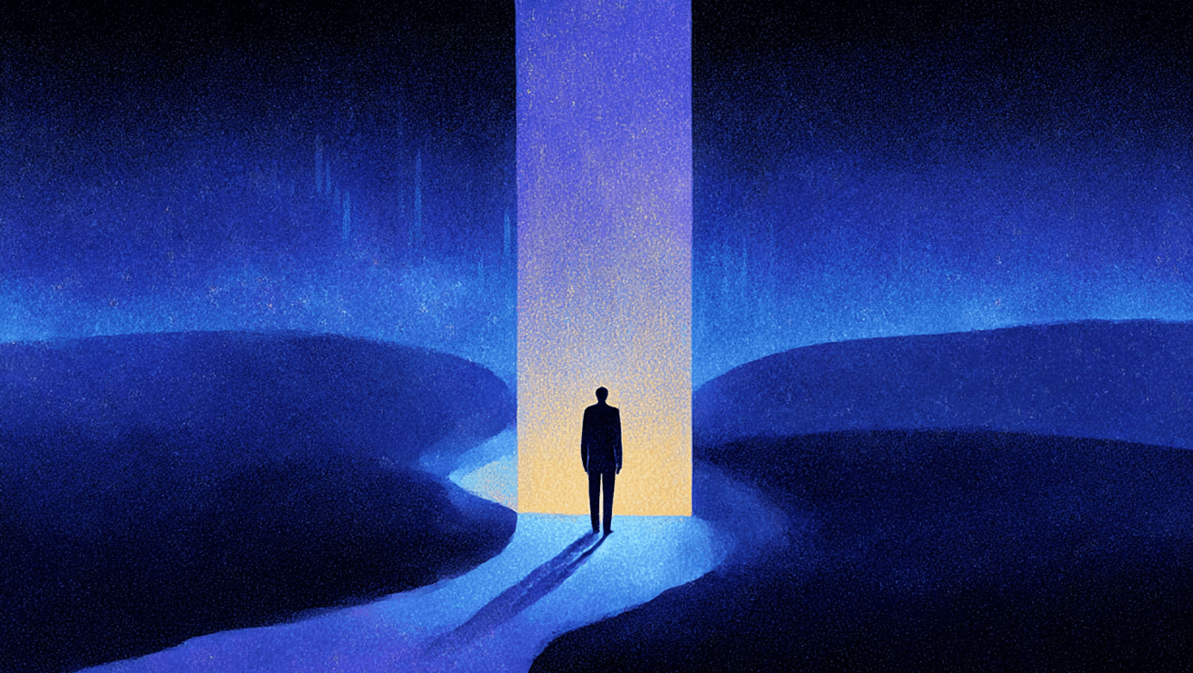 Man staring at a wall illustration