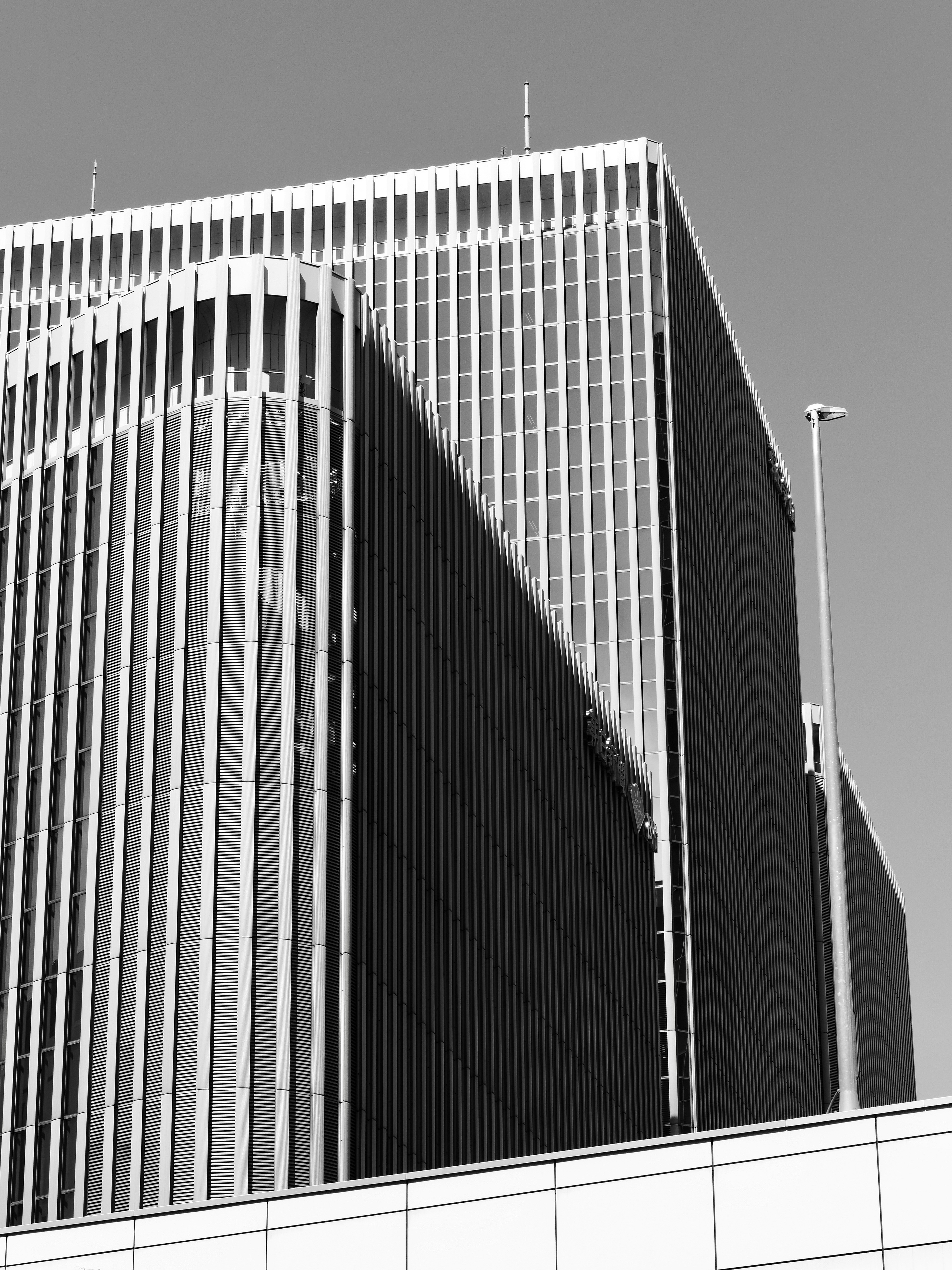 Modern skyscraper with repeating vertical lines