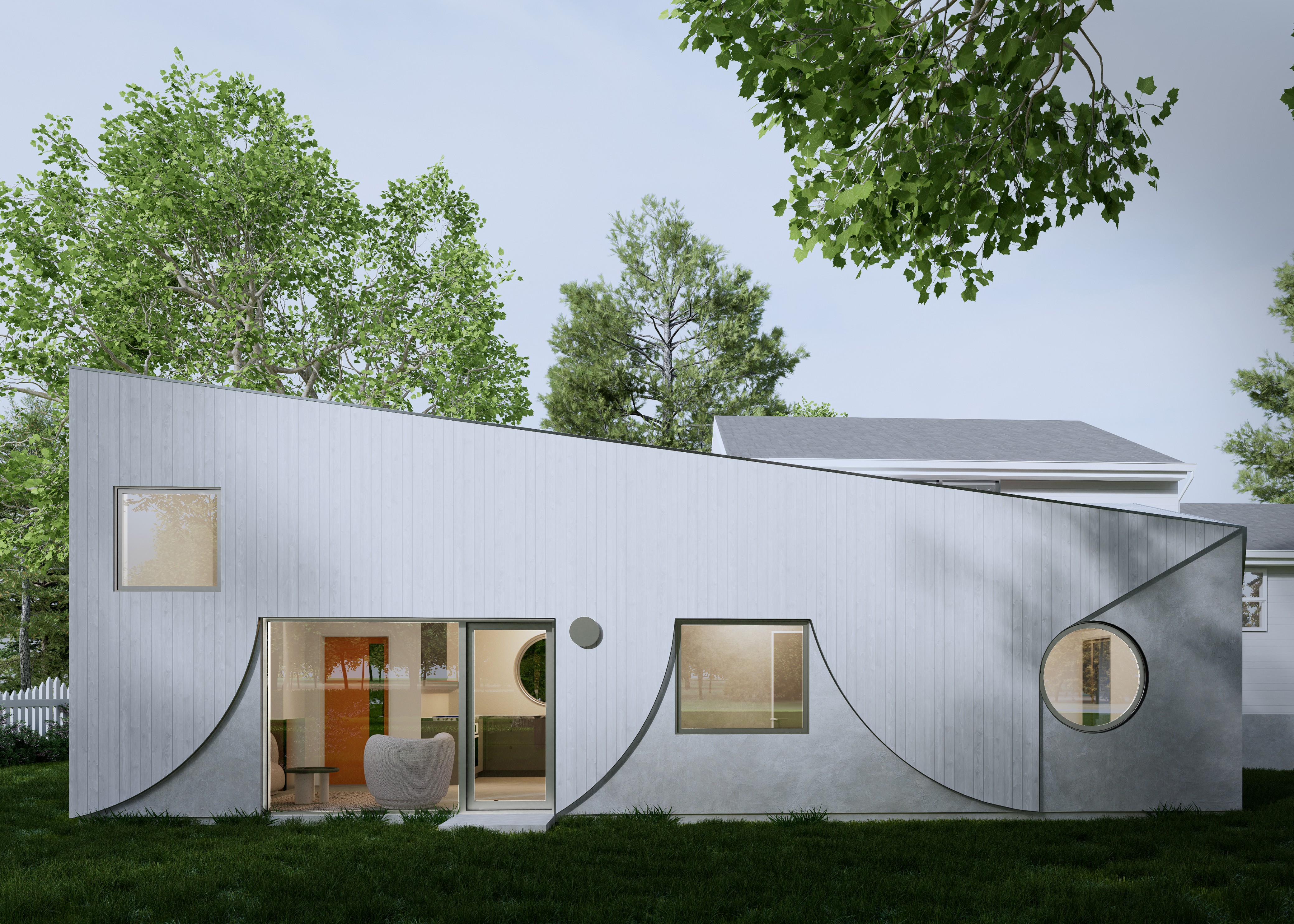 Title: Swoop ADU back exterior render - Description: Swoop ADU back exterior render