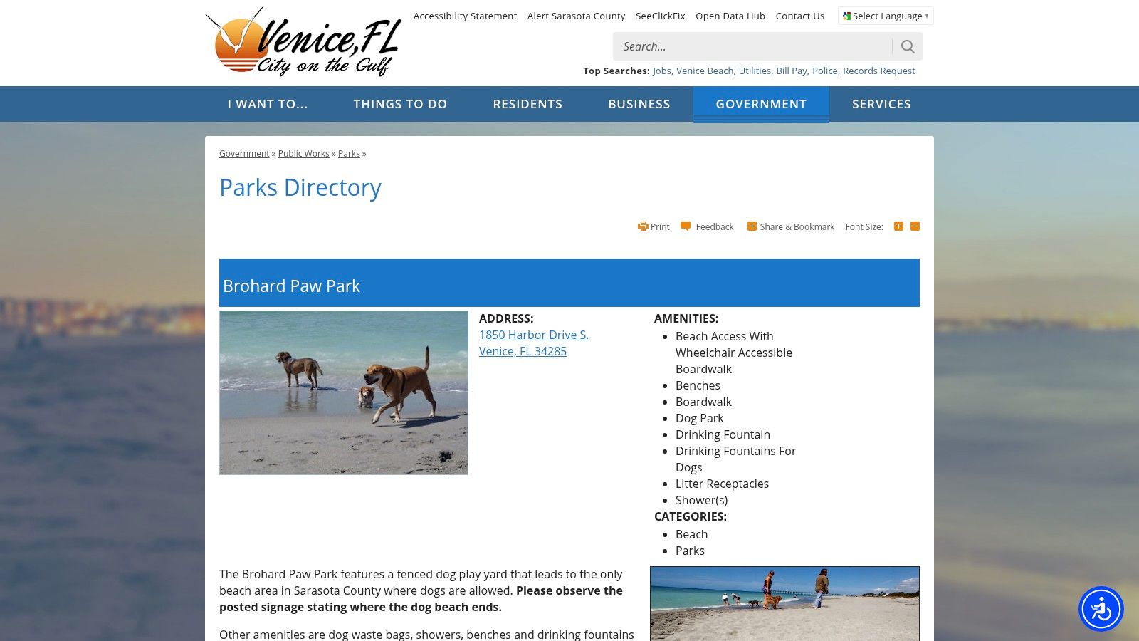 City of Venice – Brohard Paw Park (official park page)