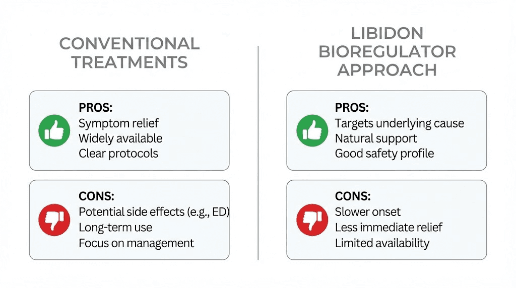 Libidon peptide vs conventional prostate medications comparison chart
