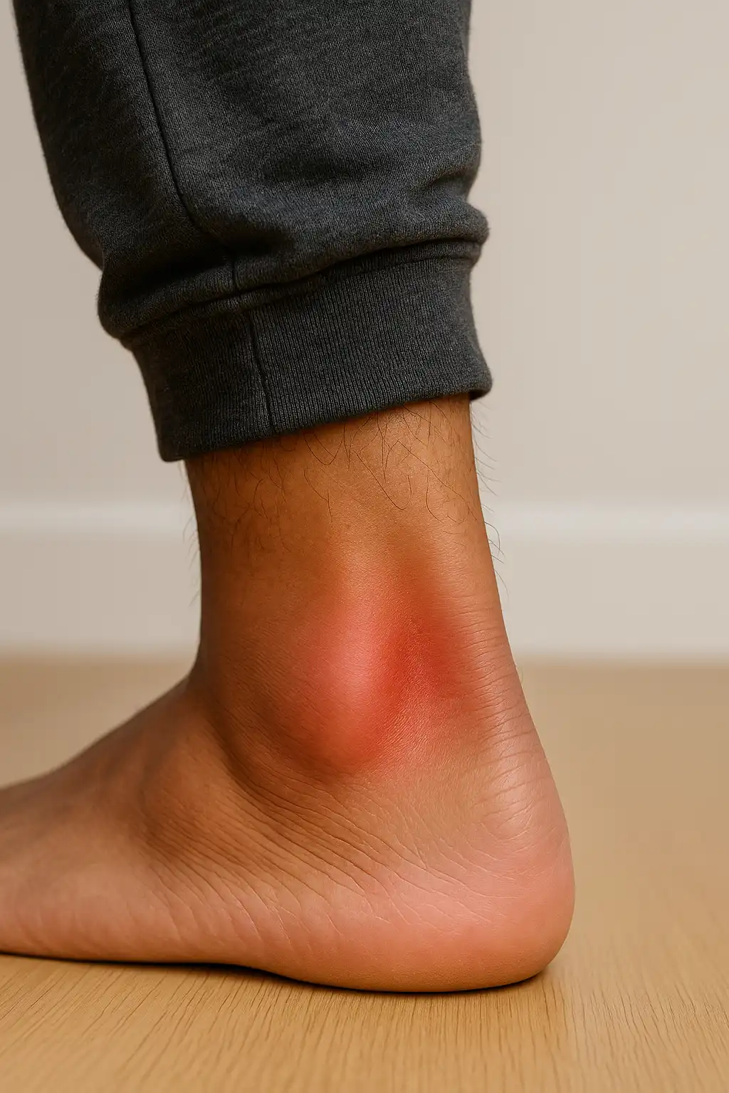 A man holding his painful forearm with a red highlighted area, indicating inflammation and discomfort from tendonitis.
