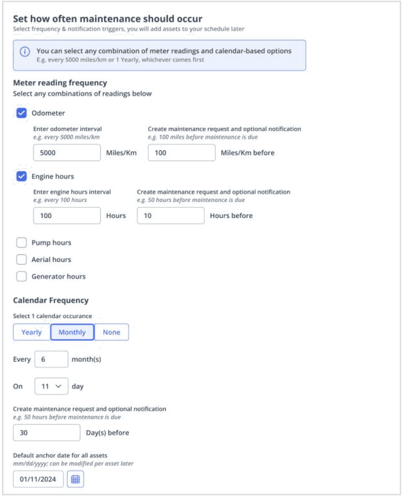 Set intervals screen