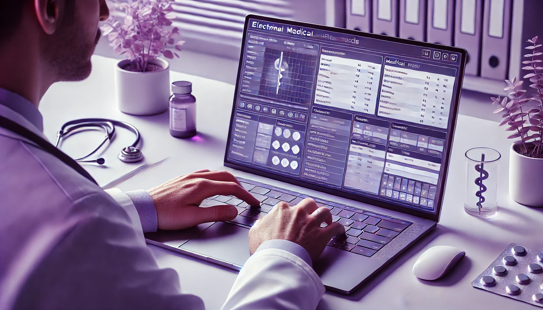 imagem de um médico consultando um prontuário no computador