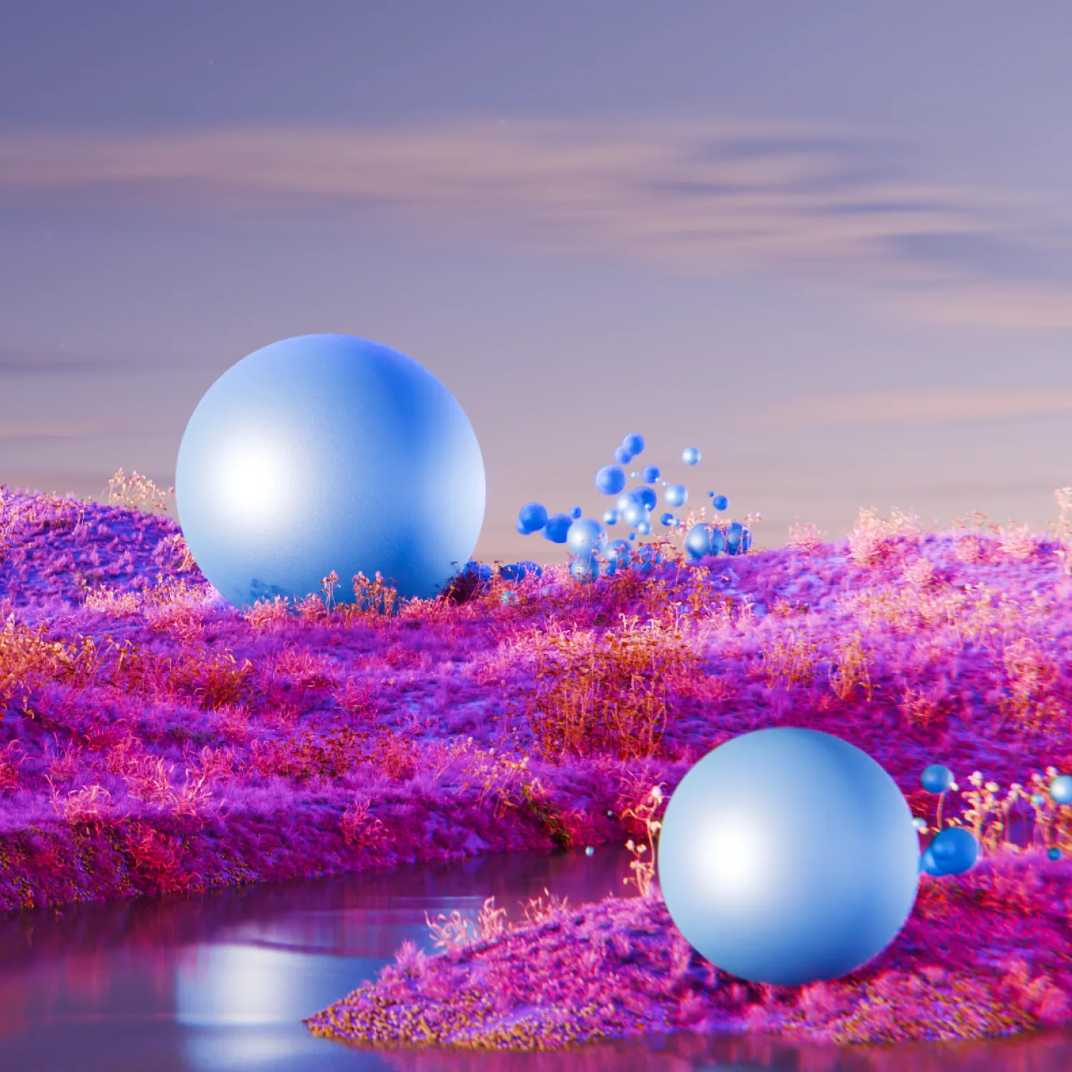 abstarct image of balls on alient like planet landscape