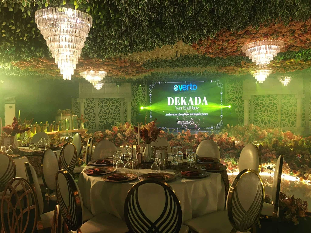 Company milestone celebration with chandeliers and LED stage at Pandora Hall, Quezon City