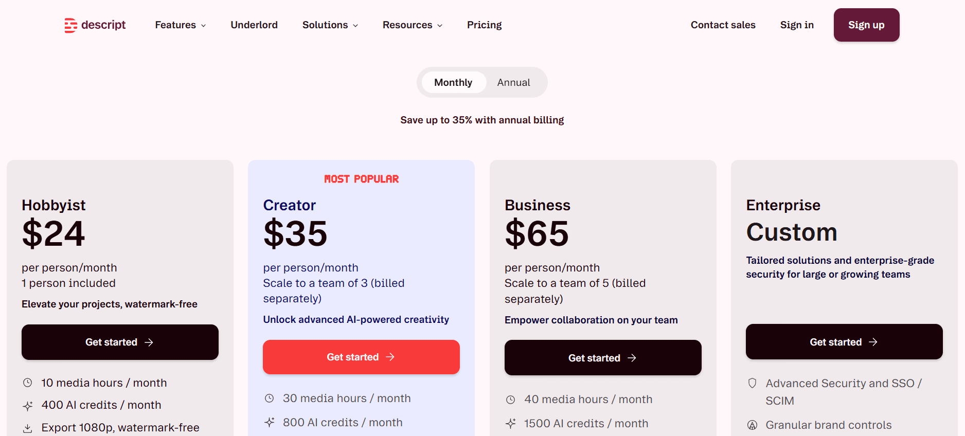 descript prices