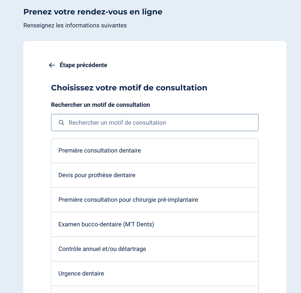 Choisir son type de rdv