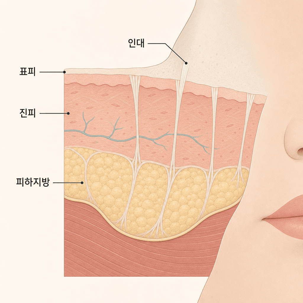 광대뼈를 받치는 중안면의 피부·지방·인대 층
