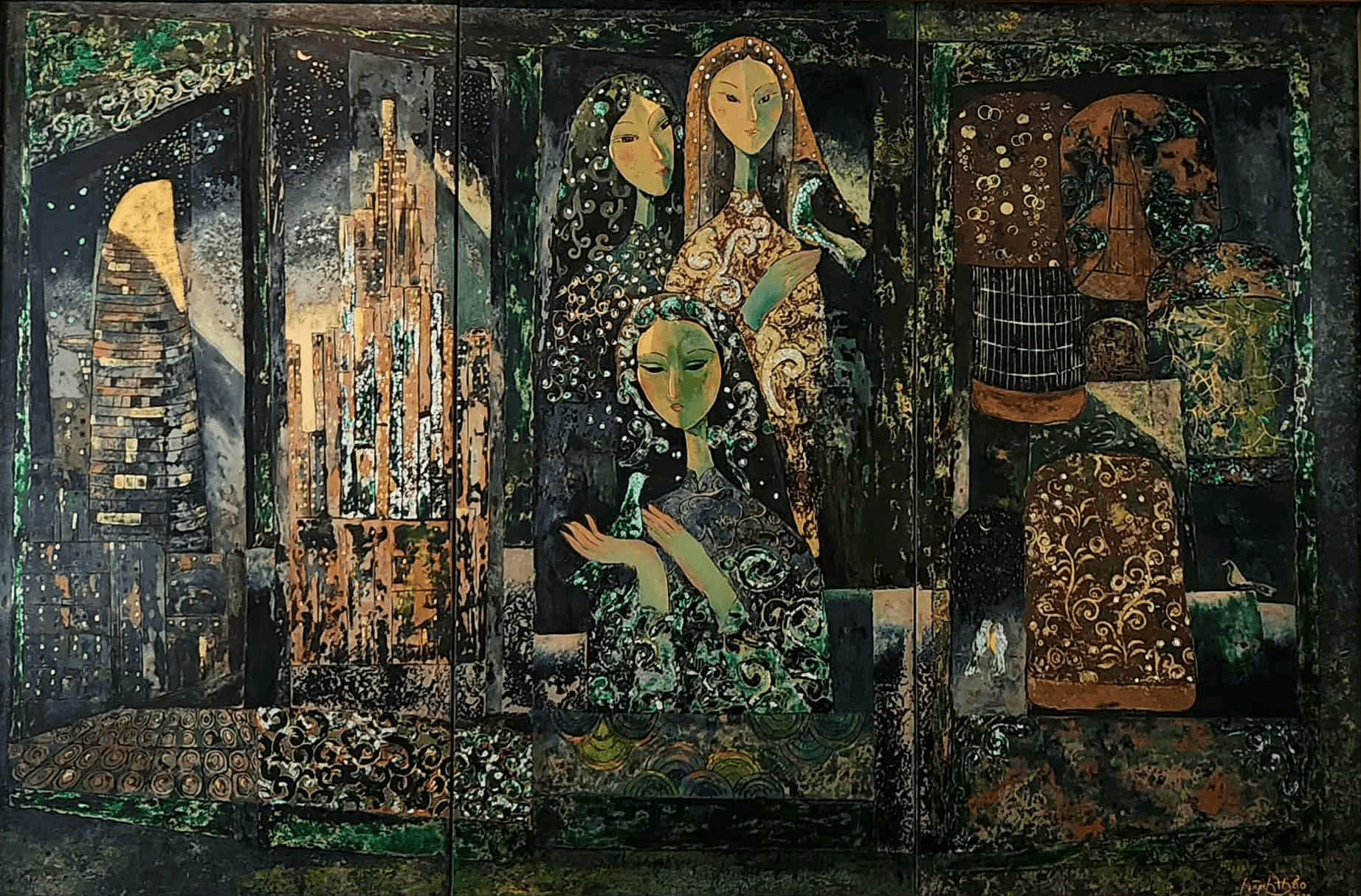 premium art poster and canvas prints, with originals available, from QART , of the artwork " City Night Stars "