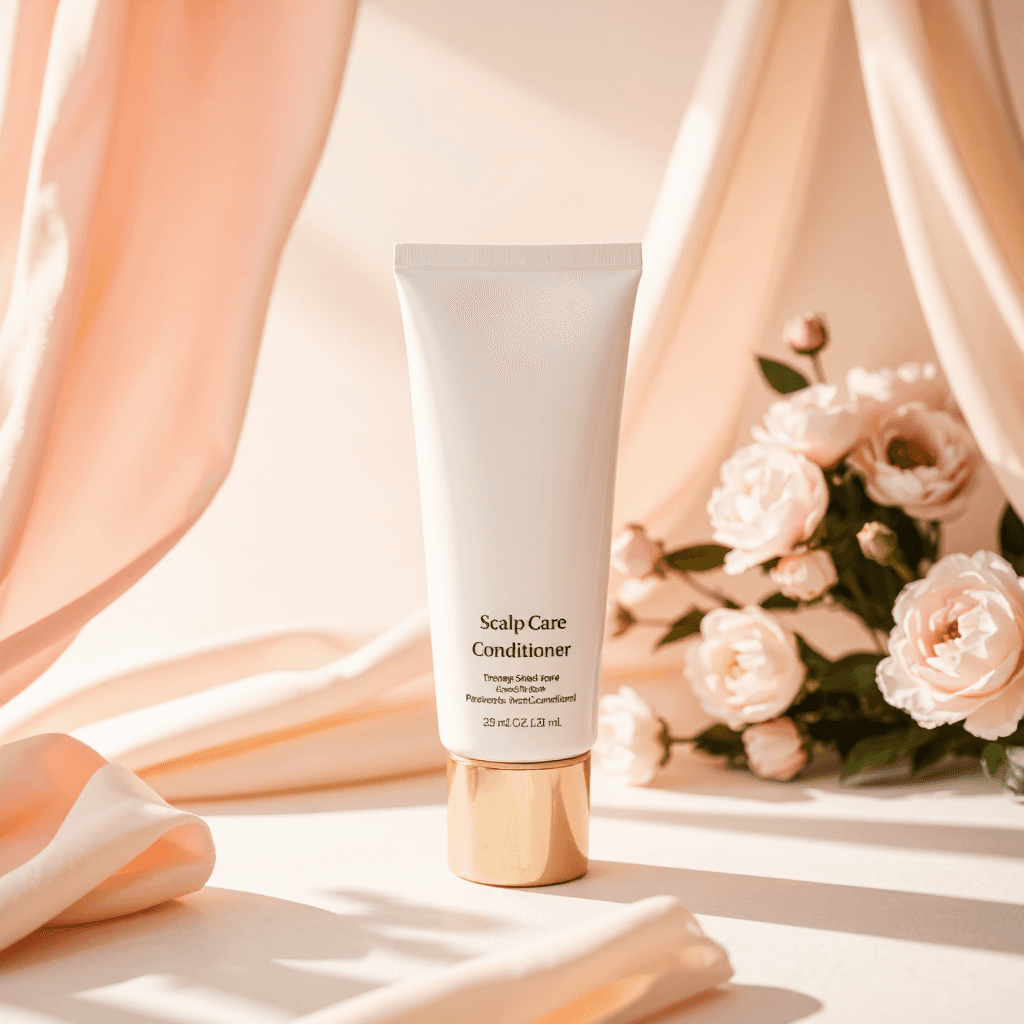 product photography of a tube of scalp care conditioner for hair health