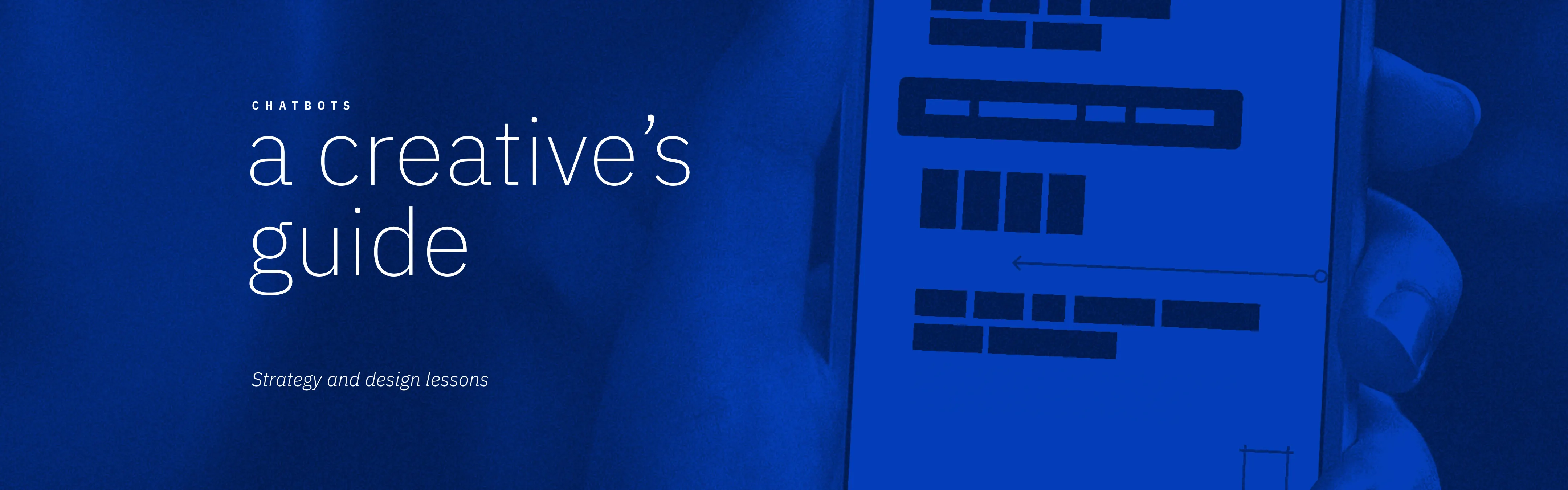 A close-up image of a smartphone displaying a design layout with geometric patterns, accompanied by the text "A Creative's Guide: Strategy and Design Issues" against a blue background, emphasizing Rob Harrigan Design principles.