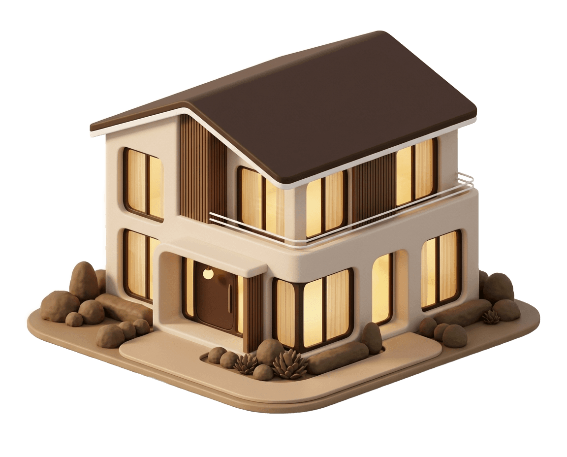 Two-storey home with warm lights on in the evening