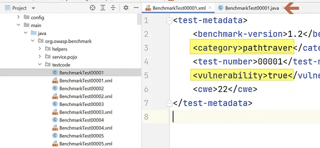 A single test case represented with an Java source file and a complementing XML file.