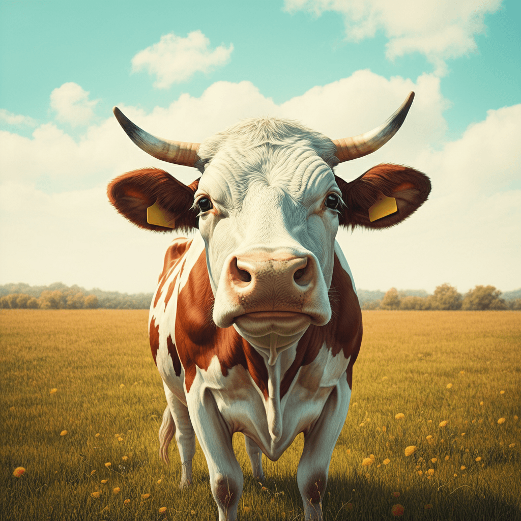 Cow in a field. Concept art 3D. Image for a blog post