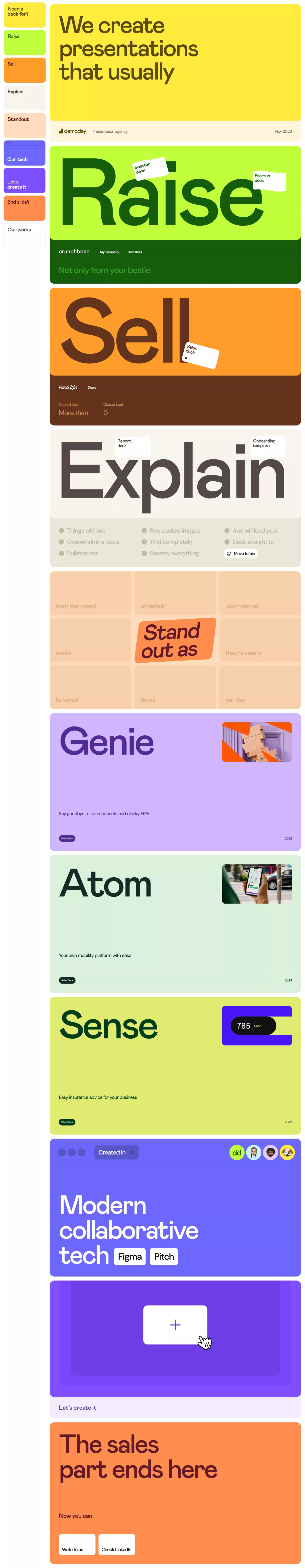 demoday - We create presentations portfolio page screenshot showcasing Design and Marketing design
