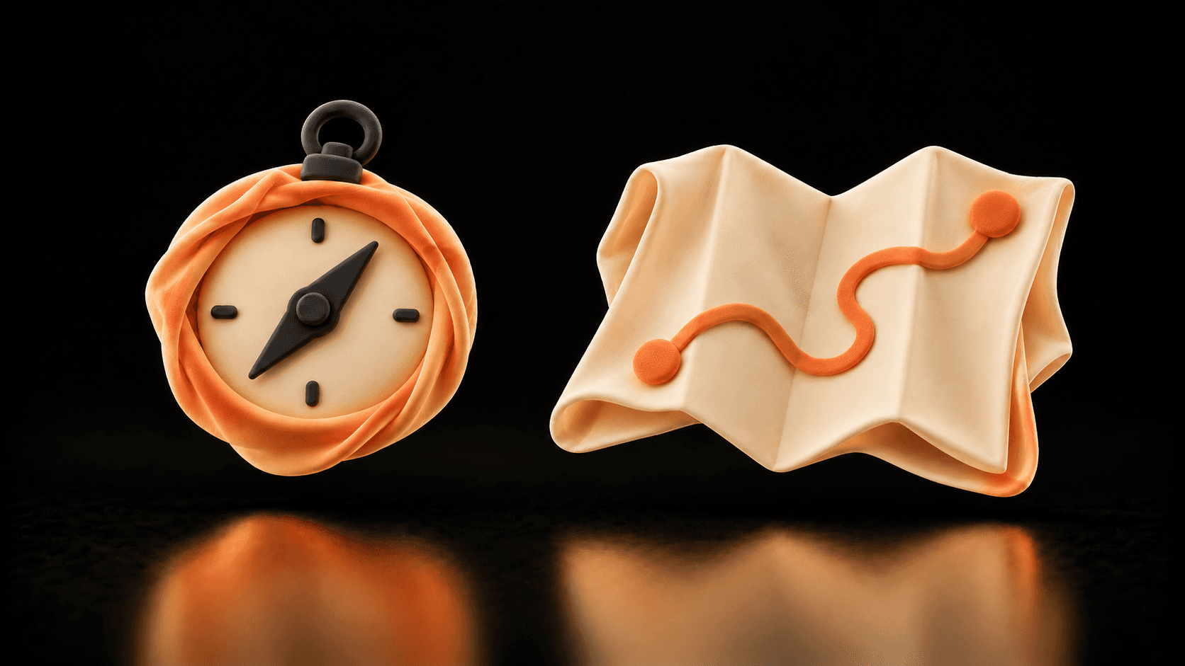 A separate cloth compass and folded map represent choosing where to apply a lesson.