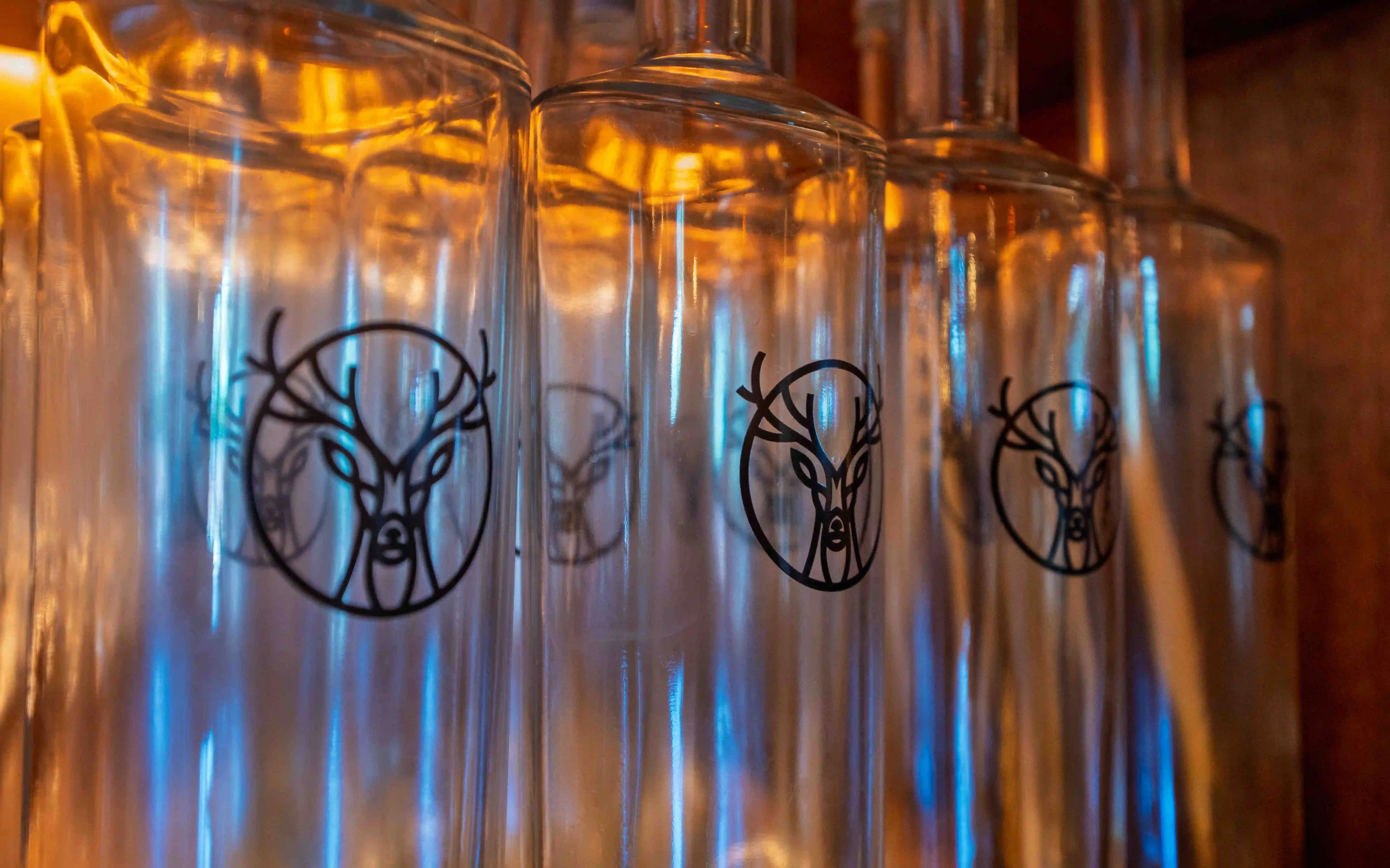 Close up of branded glasses at the cross guns