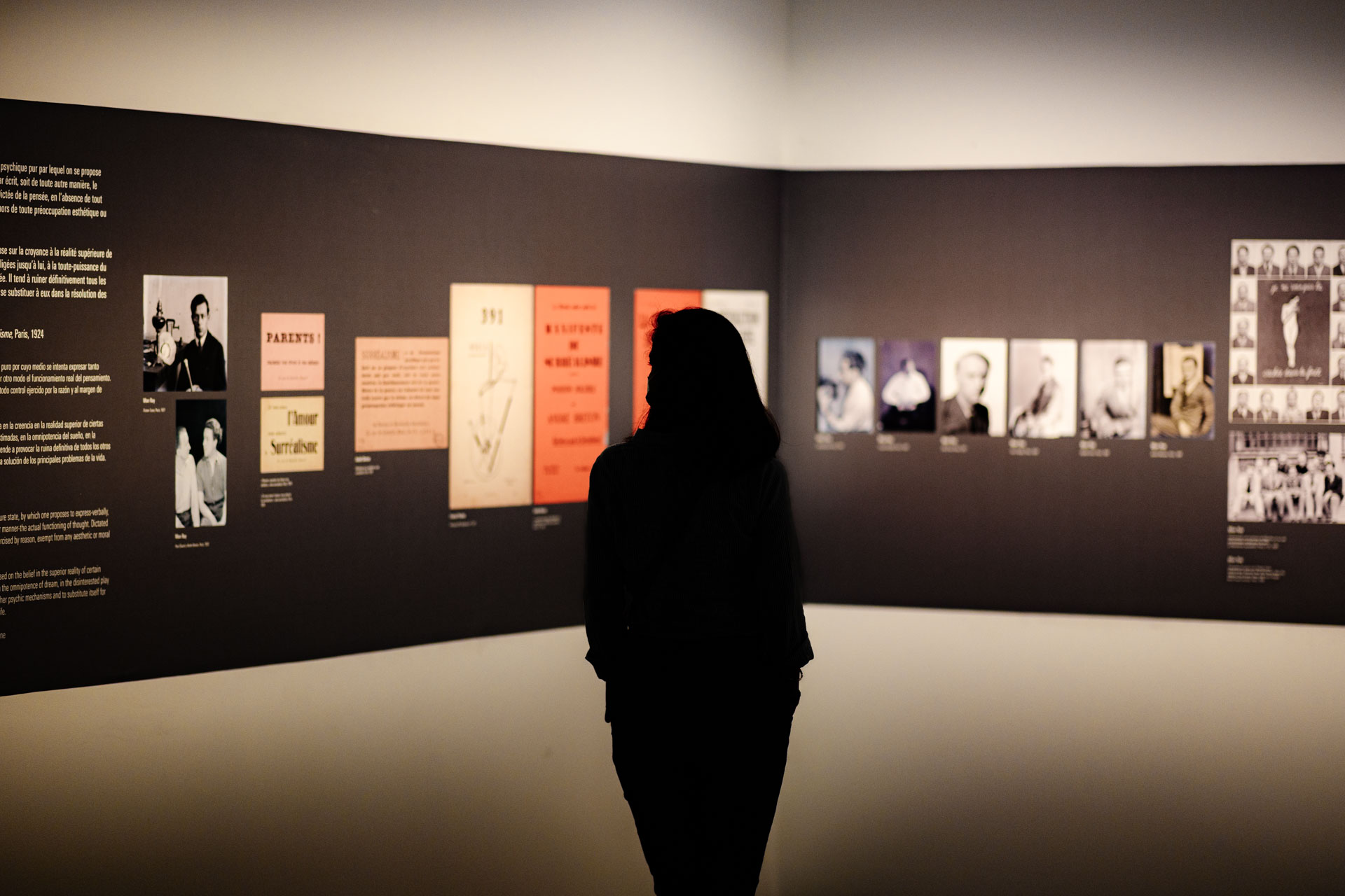 Photographie d'une invités regardant une oeuvre lors d'un vernissage