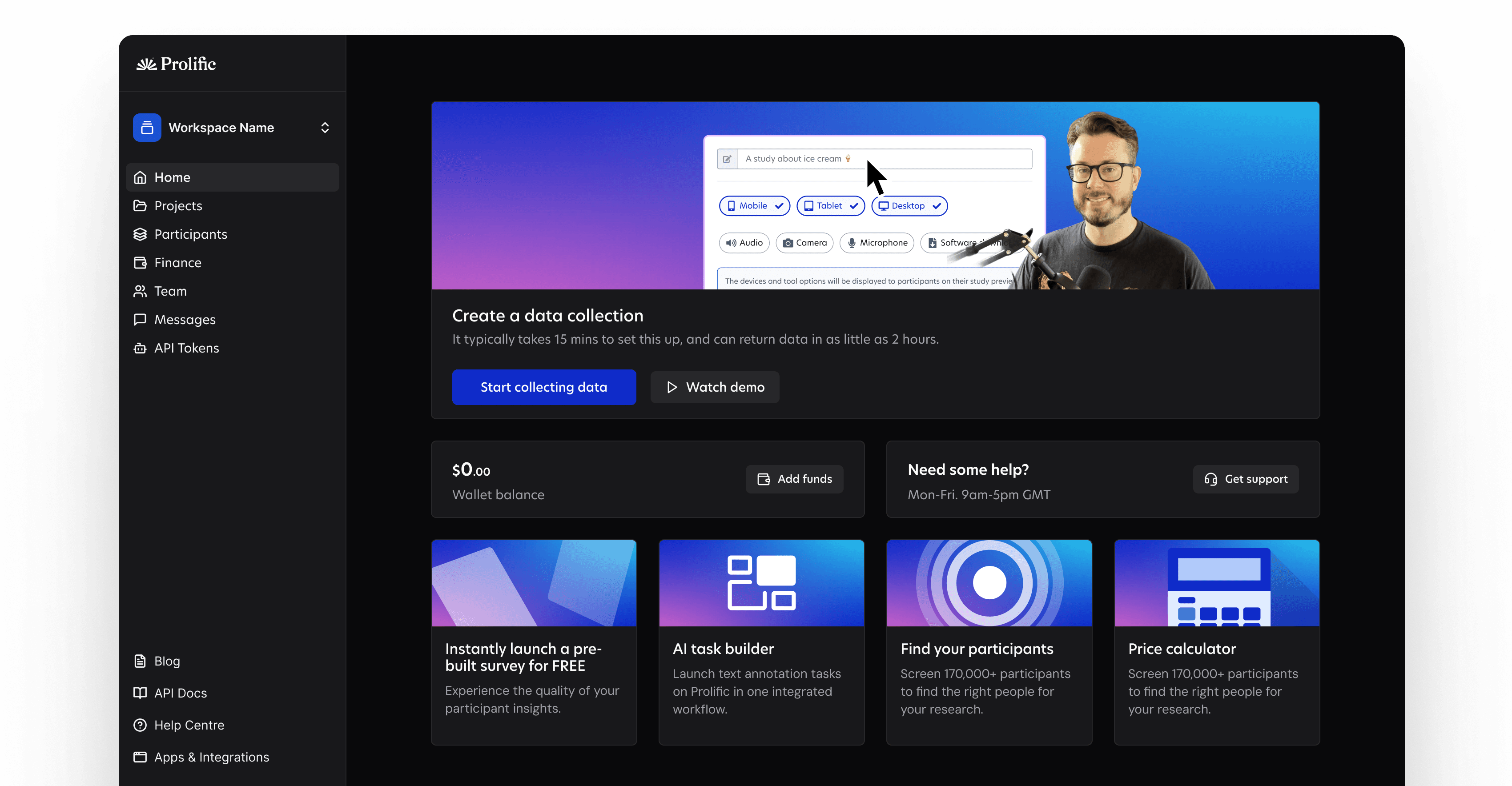 Prolifics UI designed to help new users