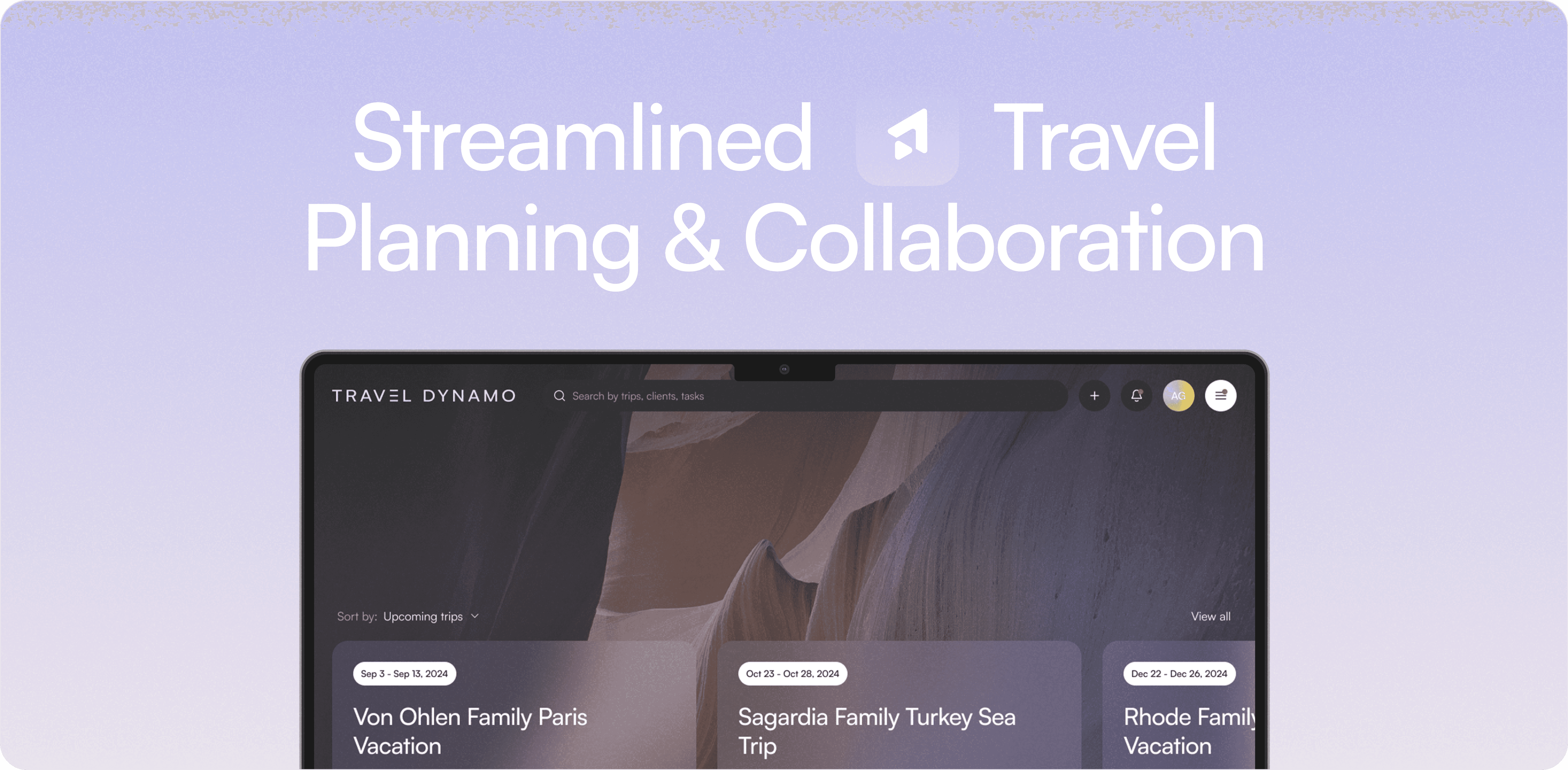 Screen displaying a travel planning and collaboration tool with the title "Streamlined: A Travel Planning & Collaboration."
