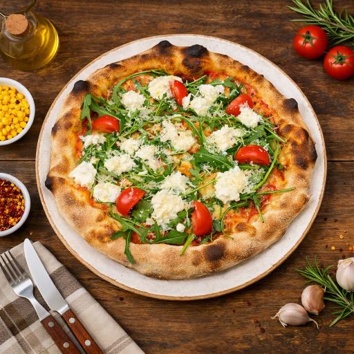 pizza with green leaf vegetable