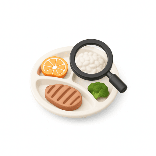 plate with magnifying glass icon