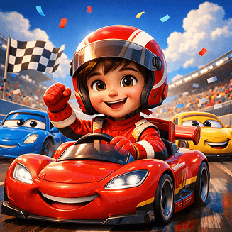 Convite infantil tema corrida personalizado com ilustração divertida de carro de corrida