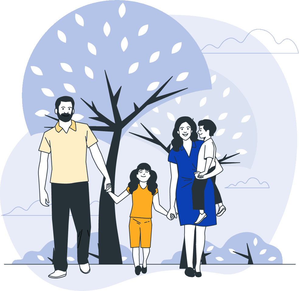 Illustration of a family walking through trees