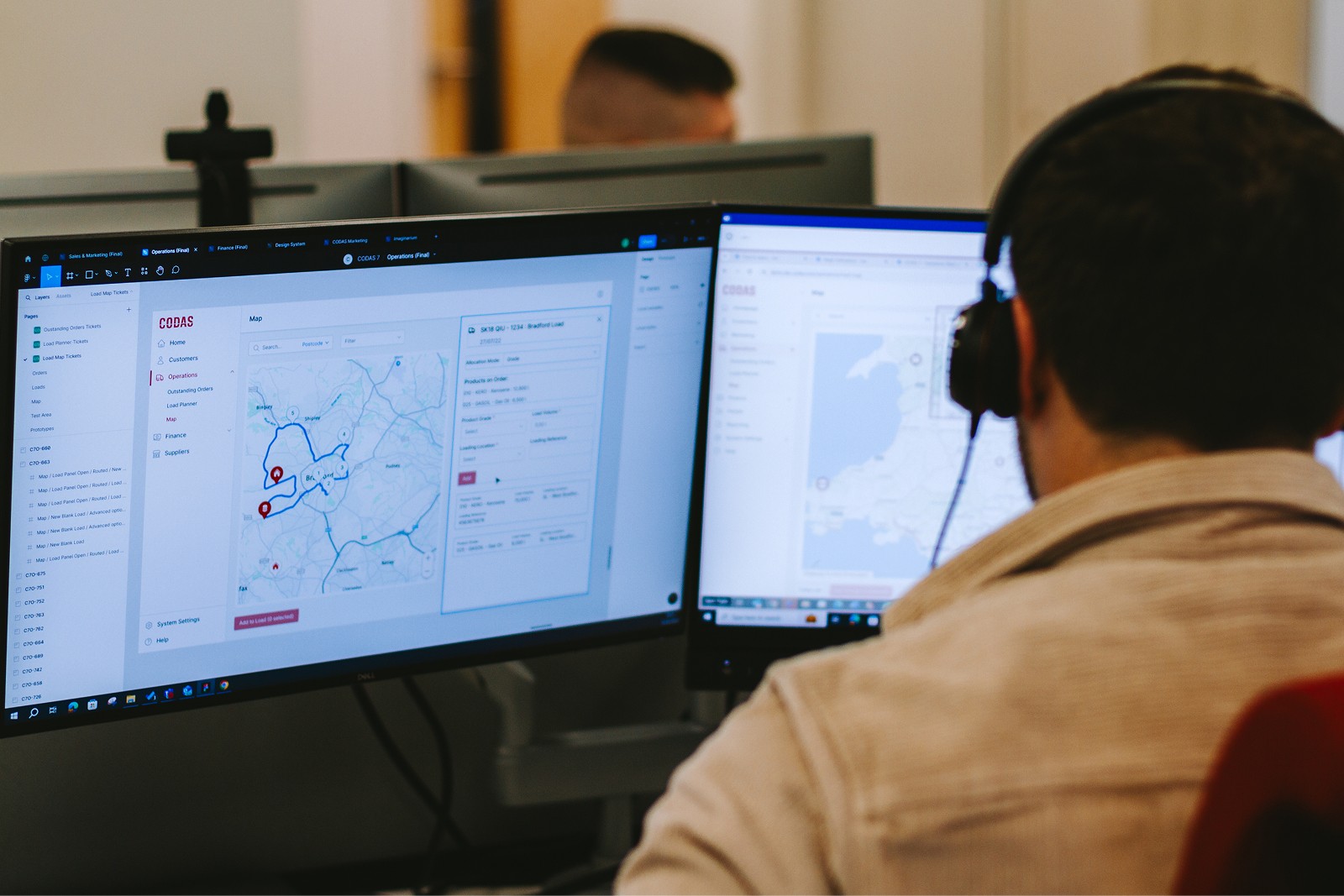 Image of CODAS 7 Map screen displaying orders and planned routes