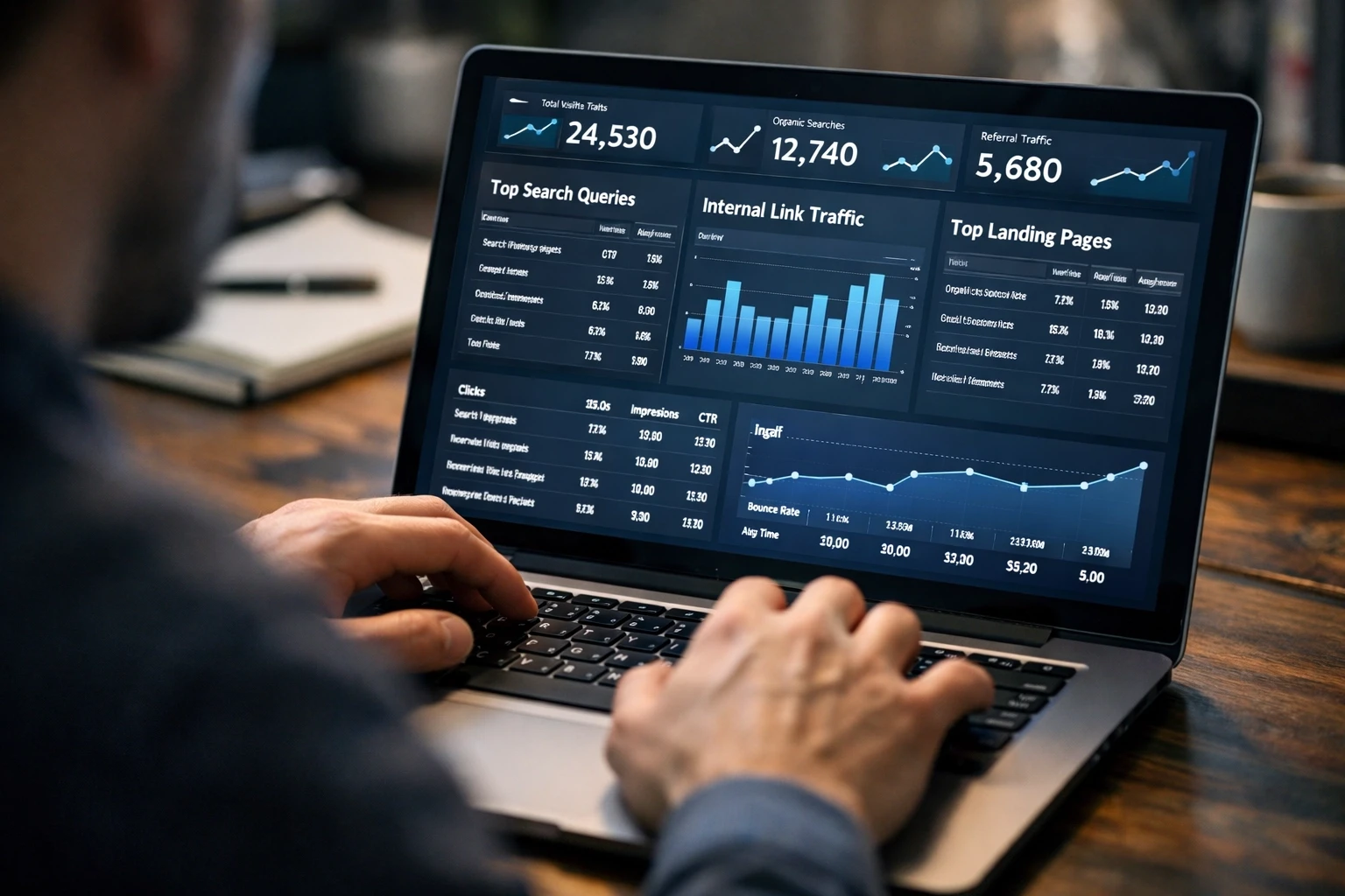 Website analytics dashboard showing traffic sources and conversion metrics