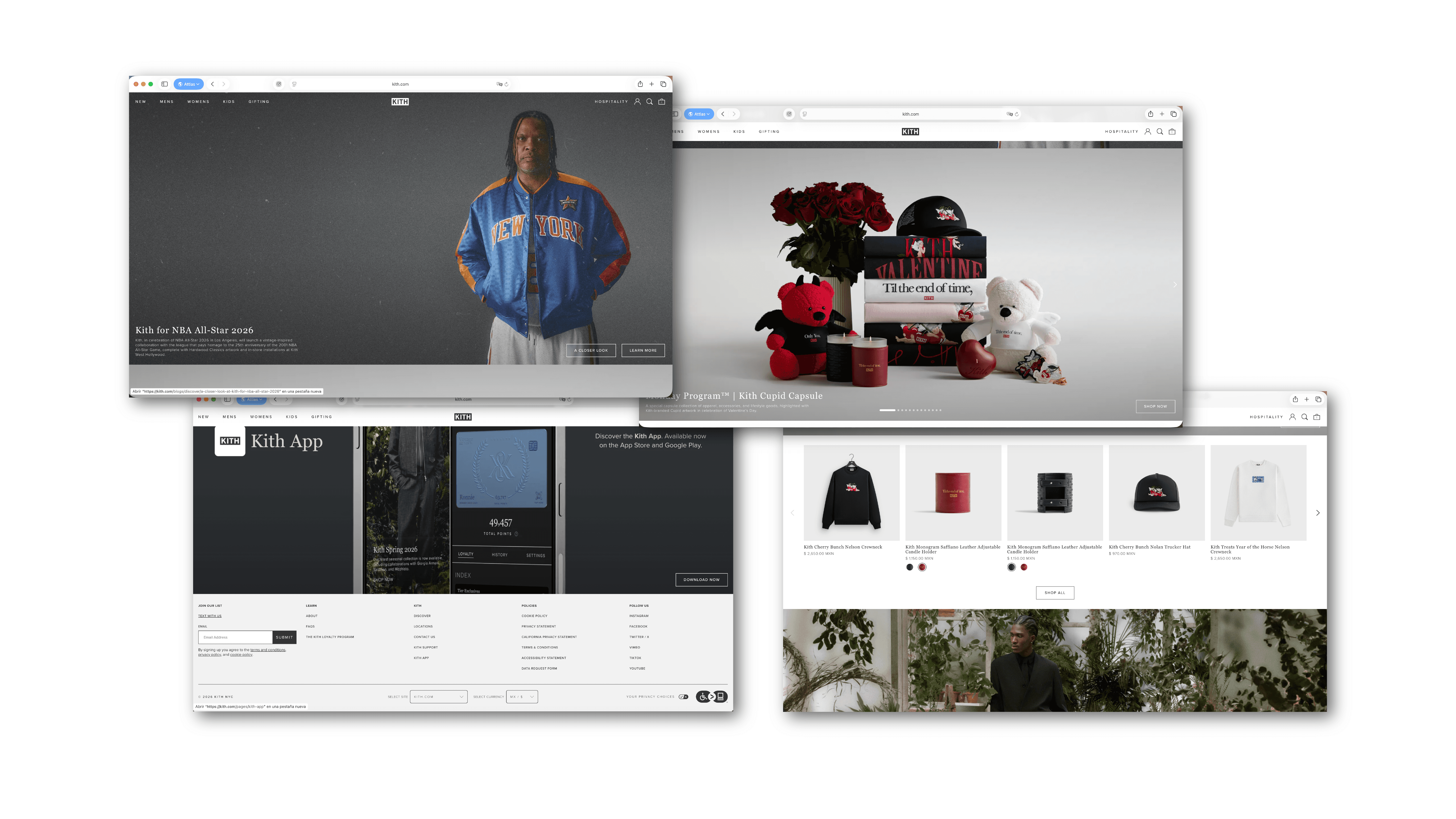 Kith ecommerce website homepage featuring apparel campaign banner and product grid layout.