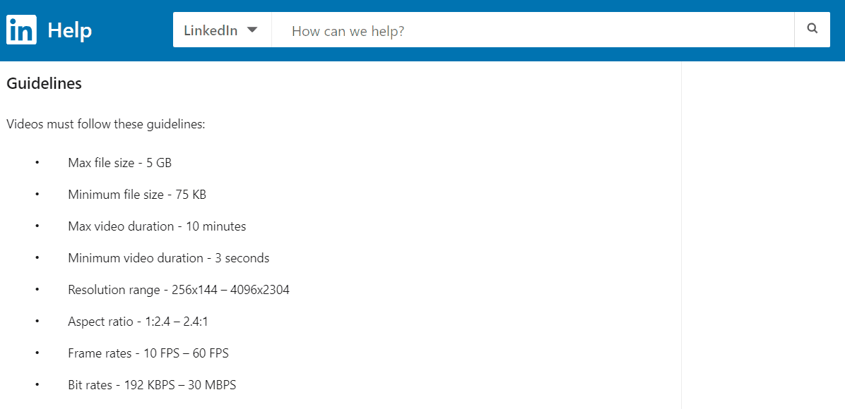 linkedin video specs