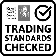 Logo indicating "Trading Standards Checked" with a checkmark, featuring the Kent County Council emblem.