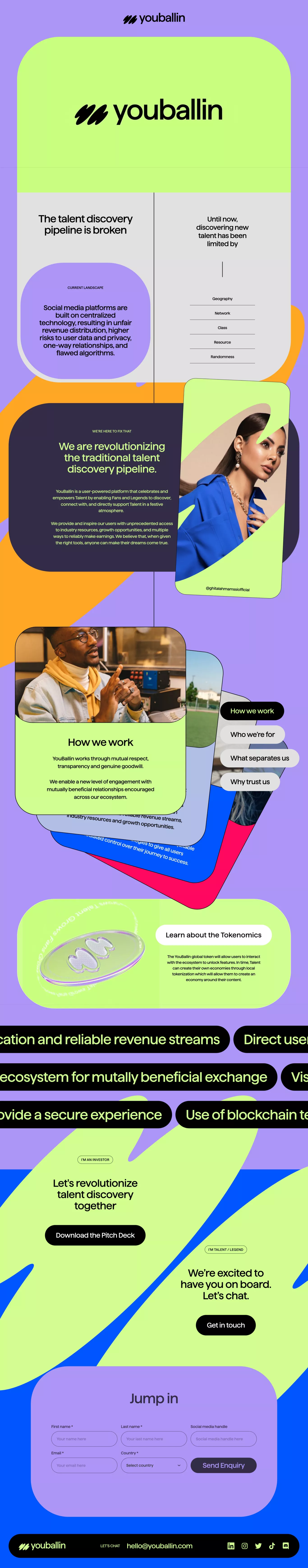 YouBallin landing page screenshot showcasing Tech design