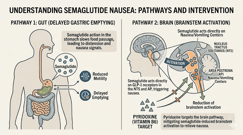 How pyridoxine targets semaglutide nausea at the brainstem level