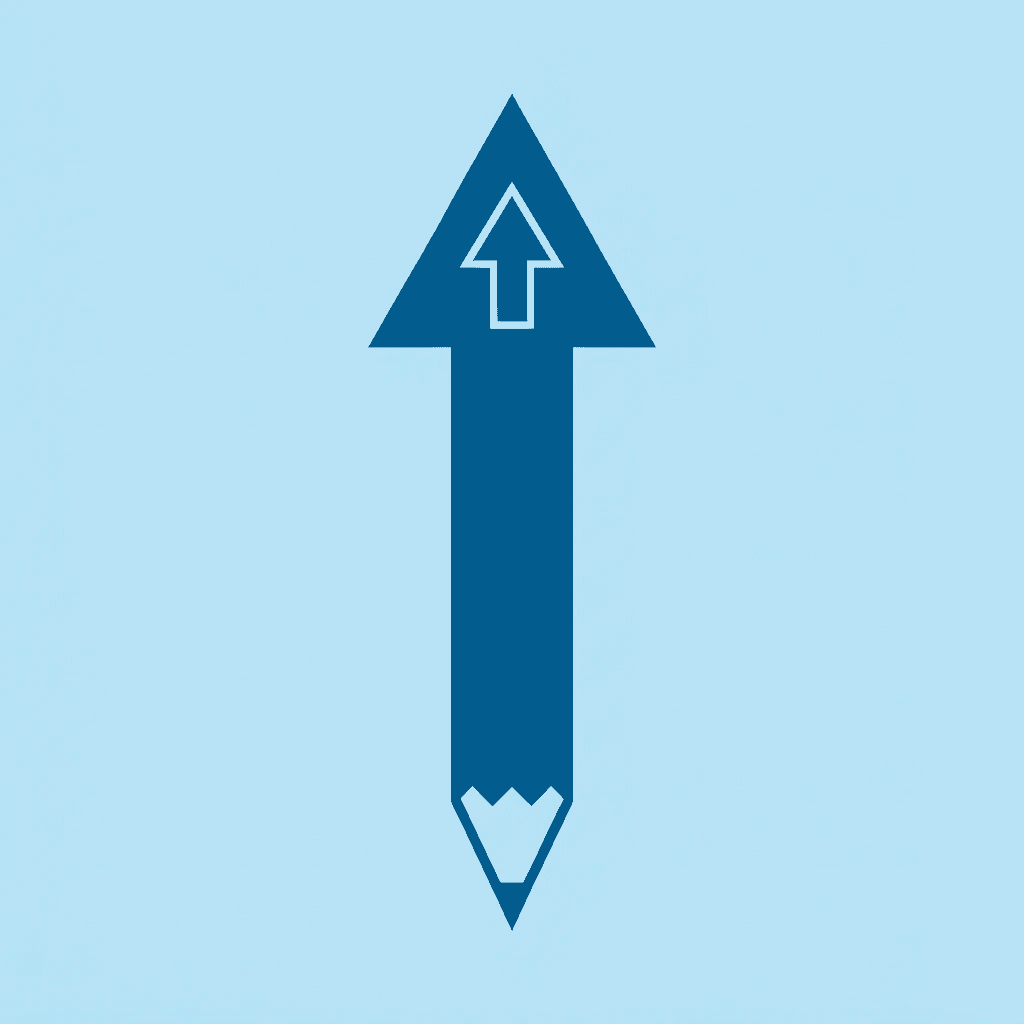Upward arrow showing progression and growth in a child's pre-writing skills and muscle memory