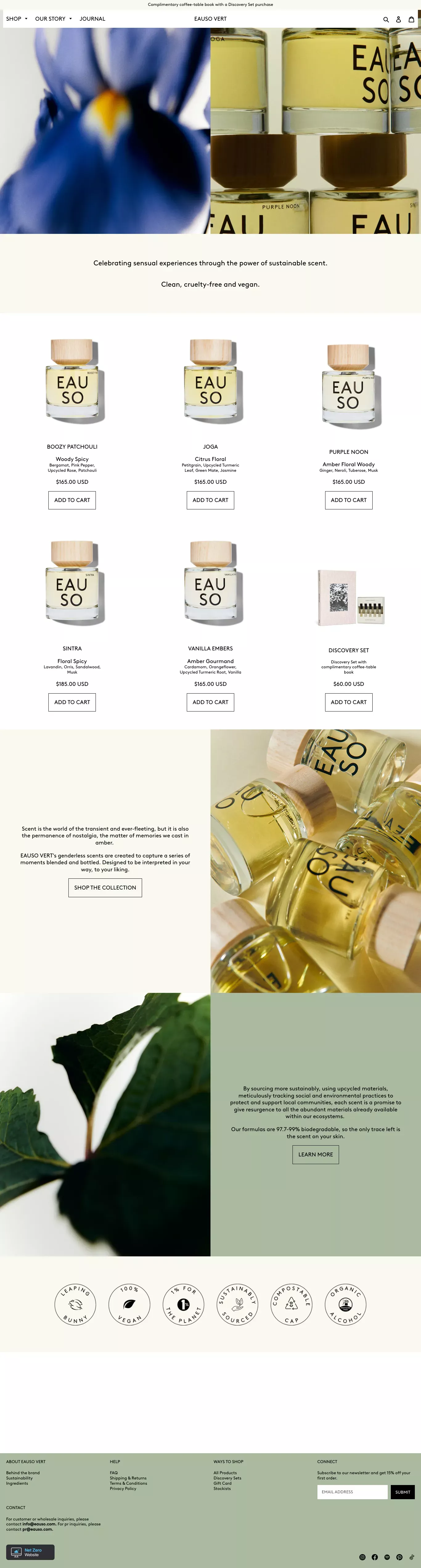 Eauso Vert ecommerce page screenshot showcasing Beauty and Ecommerce design