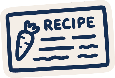 A simple recipe card design featuring a carrot illustration and the word "RECIPE" at the top.