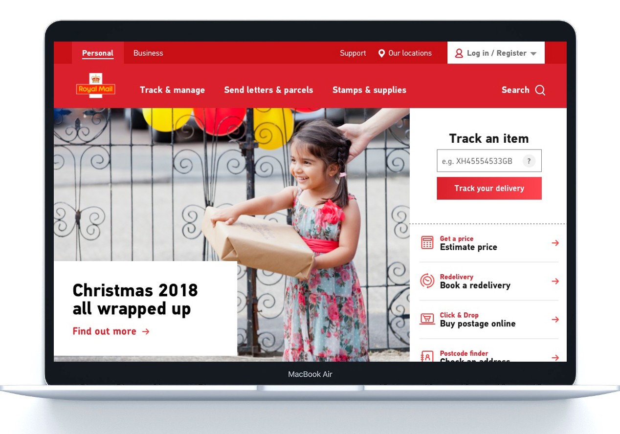 RoyalMail.com homepage